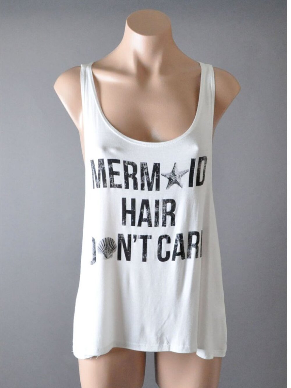 White Mermaid Hair Casual Graphic Sleeveless Exercise Yoga Beach Tank Top S